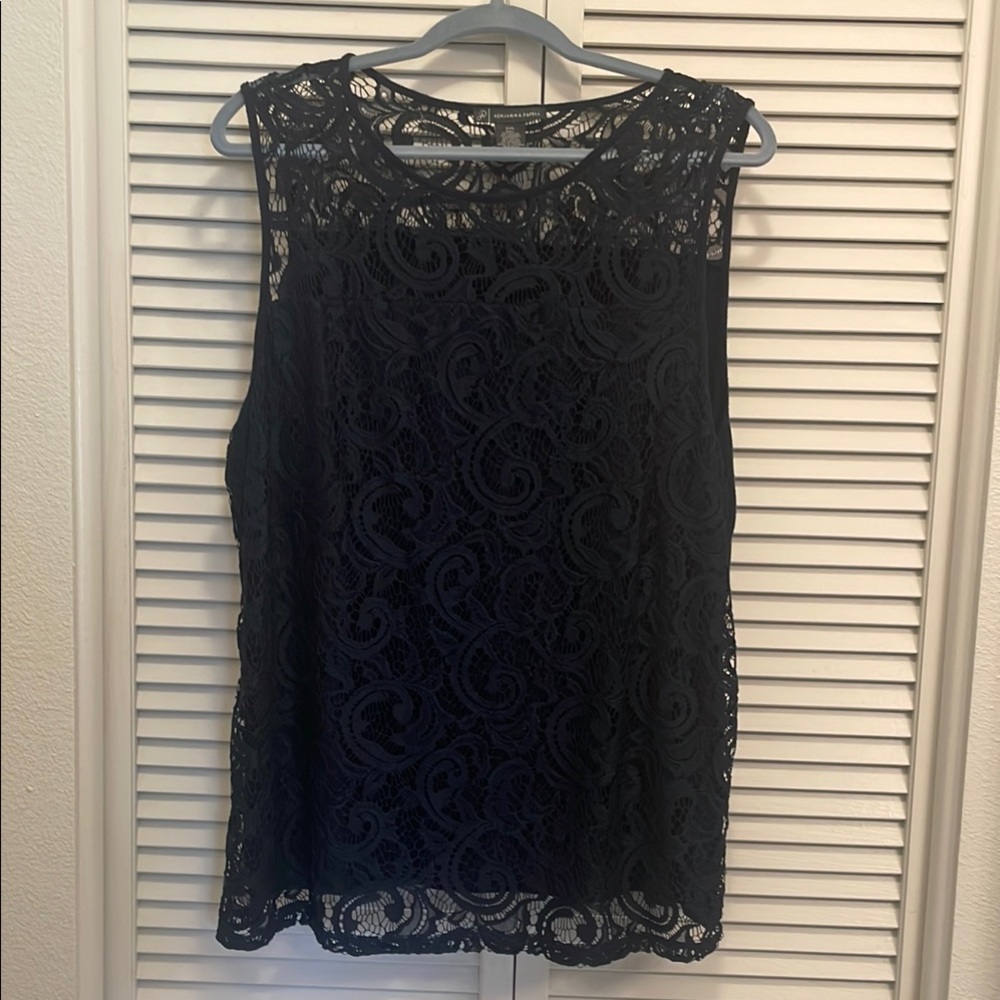 Adrianna Papell Navy Blue Lace Sleeveless Top XXL USED